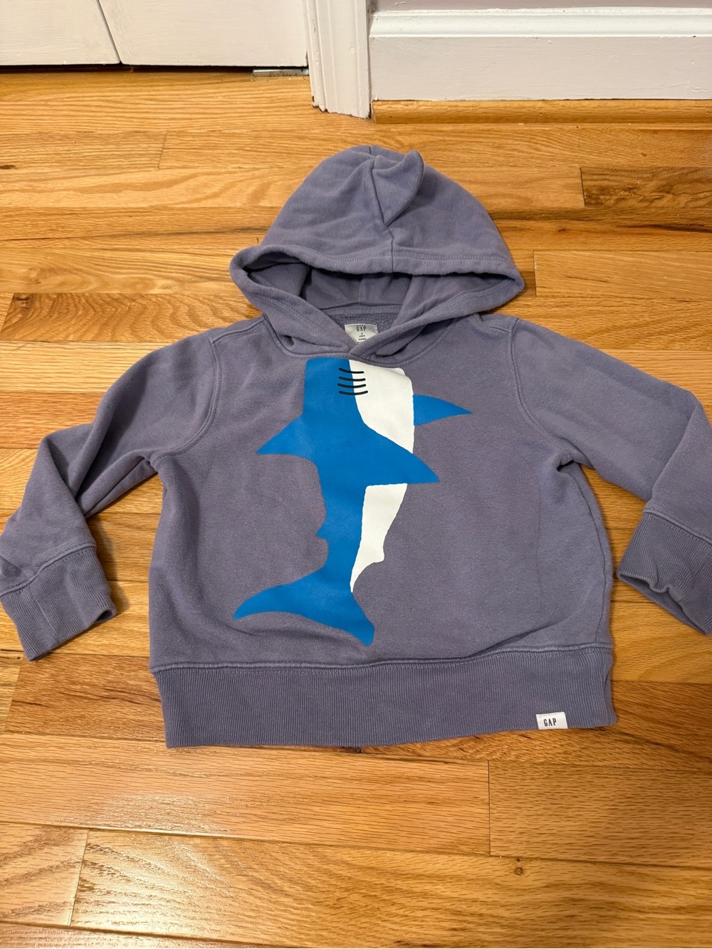 GAP Kids Purplish Blue Hoodie with Blue & White Shark Graphic